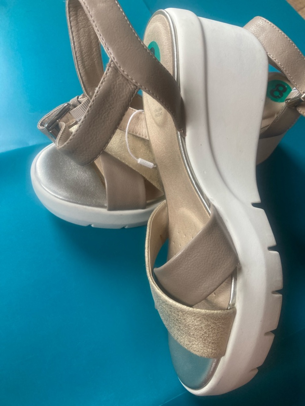 Geox Metallic Beige and Gold Wedge Sandals - Picture 2 of 6